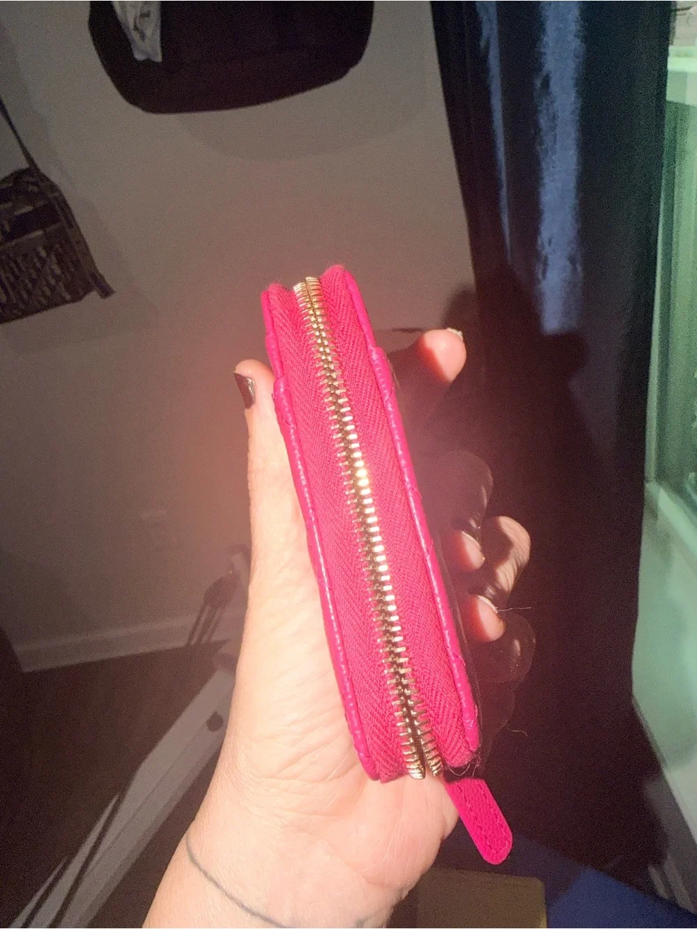 CHANEL Hot Pink Quilted Zip Card Holder